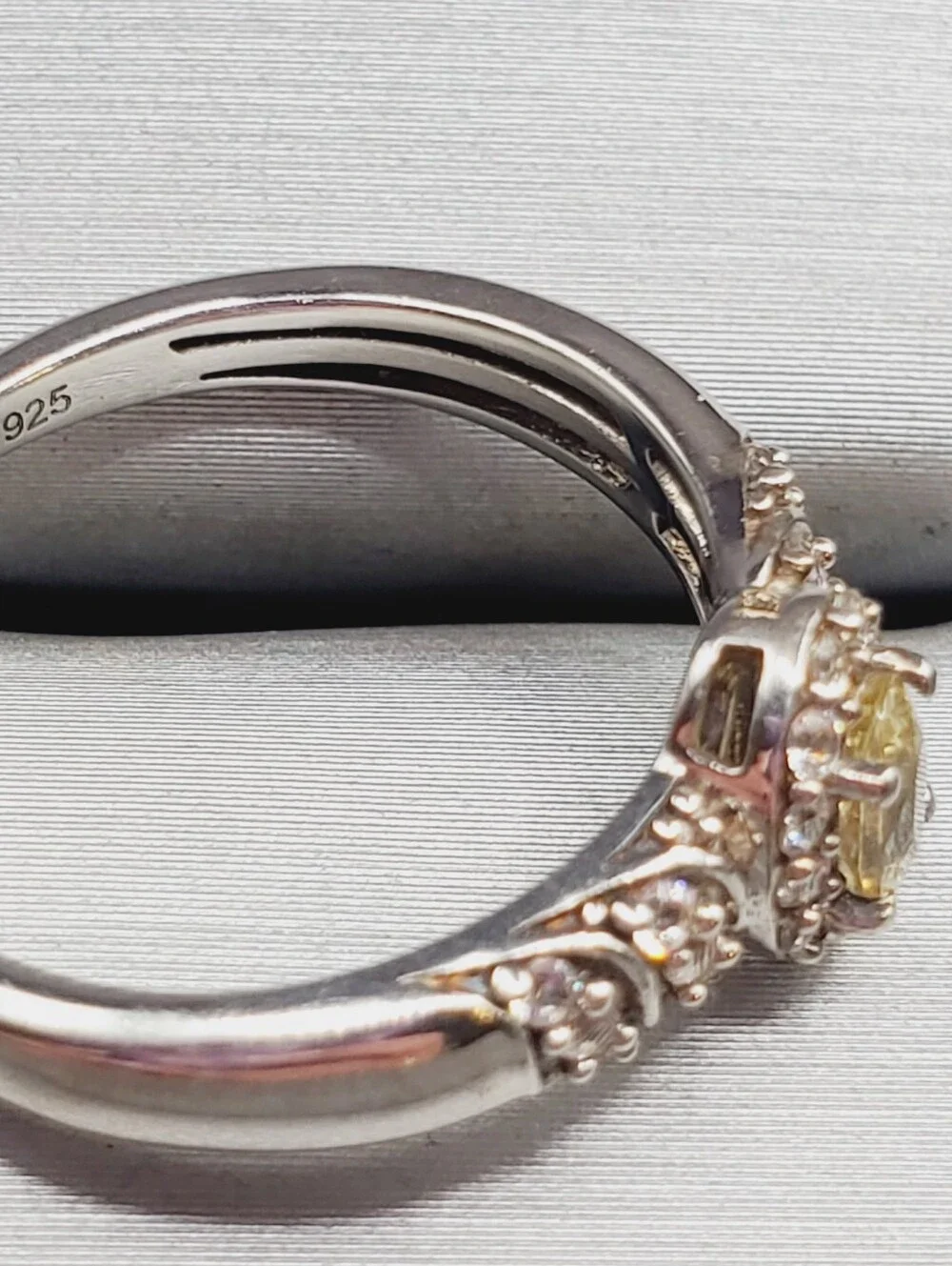 Golden Apatite & White Zircon 925 Sterling Silver  Dainty Halo Ring